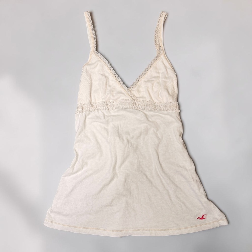 Vintage Hollister Y2K Coquette Women Camisole Cream Lace Tie Back Small
